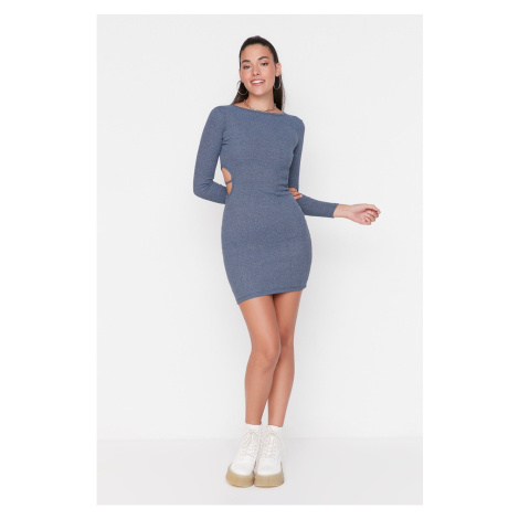 Trendyol Indigo Cut Out Detailed Corduroy Knitted Dress