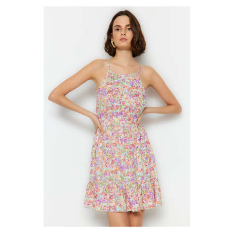 Trendyol Multi Color Pas Fit Mini Woven Tropical Vzorované šaty