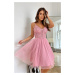 Růžové krátké šaty s týlní sukní