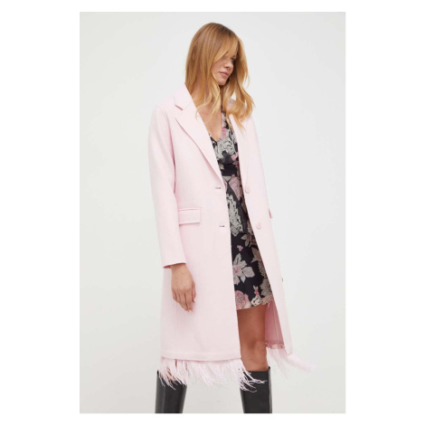 Vlněný kabát Twinset růžová barva, přechodný