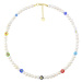 Manoki Perlový náhrdelník Laura - korálky Millefiori, bílé perly WA743G Zlatá 38 cm + 3 cm (prod