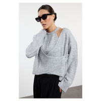 Trendyol Light Gray Soft Textured Cardigan-Blouse Knitwear Cardigan