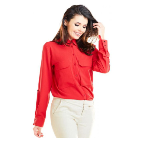 Červená klasická košile s kapsami na hrudi pro dámy