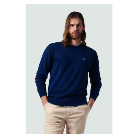 Svetr la martina man tricot crew neck mixed wool cotton modrá