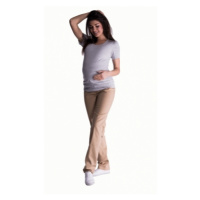 Be MaaMaa Bavlněné, těhotenské kalhoty s regulovatelným pásem - béžové, vel.