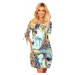 SOPHIE - Pohodlné dámské oversize šaty se vzorem světle modrých a zlatých vln 281-3