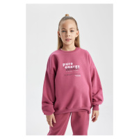 DEFACTO Girl's Oversize Fit Crew Neck Thick Sweatshirt with Soft Fuzzy Inside