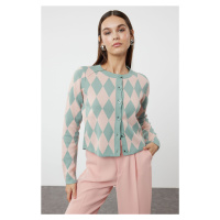 Trendyol Mint Crop Patterned/Jacquard Knitwear Cardigan