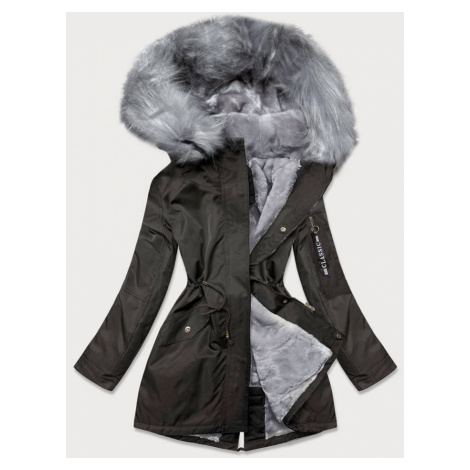 Dámská zimní bunda parka v khaki-šedé barvě s kožešinou (B532-11070) S'WEST  | Modio.cz