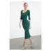 Trendyol Emerald Green Fitted Long Sleeve Crew Neck Maxi Stretchy Knitted Dress