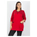 Şans Women's Plus Size Red Cotton Blouse with Pocket Detail