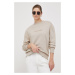 Bavlněná mikina Calvin Klein dámská, béžová barva, s potiskem, K20K205450