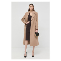 Vlněný kabát Pinko dámský, béžová barva, přechodný, dvouřadový