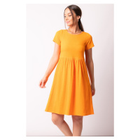 armonika Women's Orange Decollete Decollete Elastic Detailed Short Sleeve Dress
