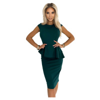 Elegantní midi šaty s peplum a krátkými rukávy Numoco - lahvově zelené