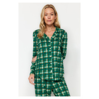 Trendyol zelená 100% bavlněná kostkovaná košile-kalhoty pletené pyžamo set