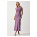 Happiness İstanbul Women's Lilac Crew Neck Wraparound Sandy Knitted Dress