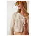 Happiness İstanbul Women's Cream Openwork Knitwear Bolero Cardigan