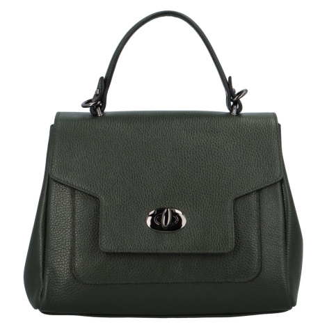 Luxusní dámská kožená kabelka do ruky Lúthien, tmavě zelená Delami Vera Pelle