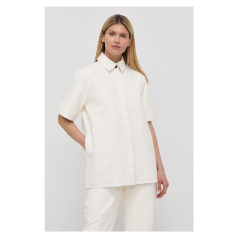 Kožená košile Birgitte Herskind dámská, bílá barva, relaxed, s klasickým límcem