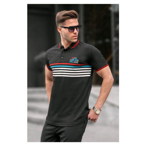 Madmext Black Striped Polo Neck T-Shirt 5869