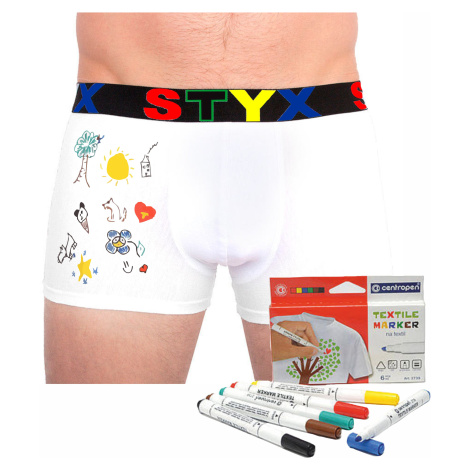 Pánské boxerky Styx sportovní guma bílé + fixy na textil (GF1061)