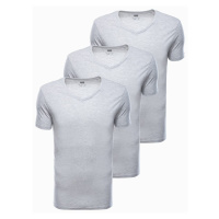 Buďchlap Trojbalení šedých bavlněných triček s výstřihem do V Z29-V10