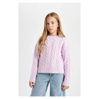 DEFACTO Girl Lilac Regular Fit Crew Neck Hair Knitted Sweater