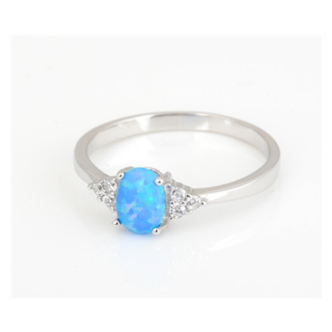 Stříbrný prsten s modrým opálem a zirkony STRP0491F Veroma