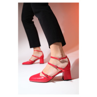 LuviShoes BEIN Red Skin Women's Chunky Heel Shoes