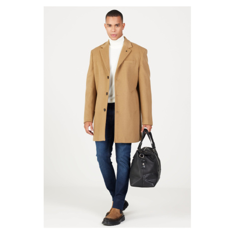 ALTINYILDIZ CLASSICS Men's Camel Standard Fit Normal Cut Mono Collar Woolen Overcoat AC&Co / Altınyıldız Classics