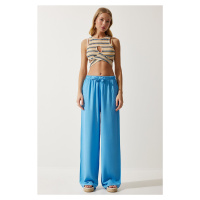 Happiness İstanbul Women's Sky Blue Summer Viscose Palazzo Trousers