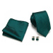 Luxusní Kravata Smaragd Simon| Manžetové knoflíčky | Kapesníček Tmavě zelená