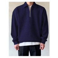 43297 Dewberry Oversize Half Zipper Mens Sweatshirt-NAVY