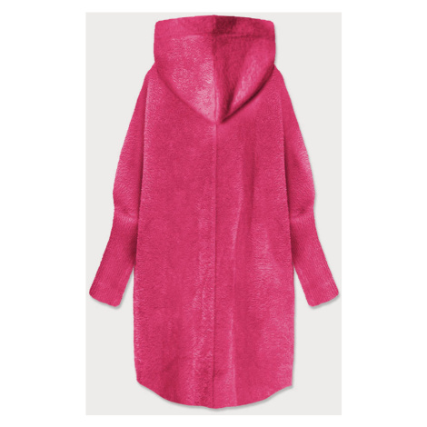 Dlouhý růžový vlněný přehoz přes oblečení typu "alpaka" s kapucí (908) Made in Italy
