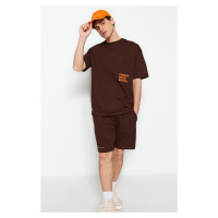 Trendyol Brown Tracksuit Relaxed Text Printed Cotton