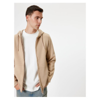 Koton Pocket Detailed Raised Zippered Cotton Hooded Sweatshirt