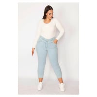 Şans Women's Plus Size Blue Gasket Detail Lycra Ankle Length Jeans