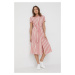 Plátěné šaty Polo Ralph Lauren růžová barva, midi