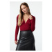 Trendyol Claret Red Deep V Neck Knitted Blouse