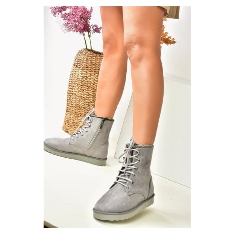 Fox Shoes Women's Gray Suede, Shearling Boots