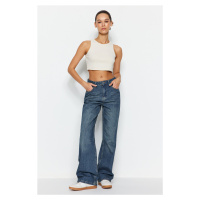 Trendyol Blue Faded Effect Vintage High Waist Wide Leg Jeans