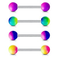 Piercing z oceli 316L do jazyka - činka s dvoubarevnými pogumovanými kuličkami - Barva piercing: