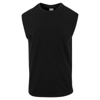 Černé tričko bez rukávů s otevřeným okrajem