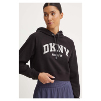 Mikina Dkny dámská, černá barva, s kapucí, s potiskem, DP4T9938