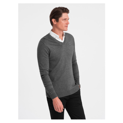 Šedý pánský svetr s košilovým límcem Ombre Clothing