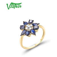 Jemný zlatý prsten modrá květina Listese