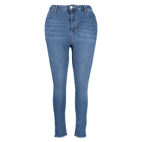 Trendyol Curve Modrá kapsa s vysokým pasem Detailní elastické úzké džíny