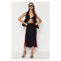 Trendyol Black Color Block Midi Thick Flexible Knitted Skirt