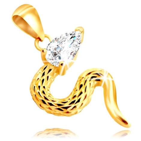 Zlatý 9K přívěsek - had s kosočtvercovými zářezy a zirkonovou hlavičkou Šperky eshop